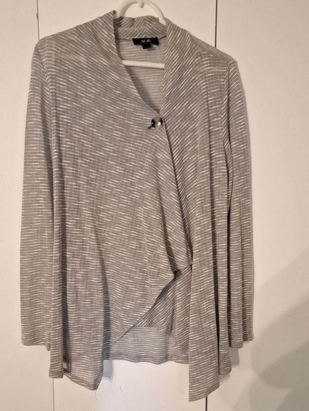 AGB Gray and White Striped Open Front Cardigan with Single Button